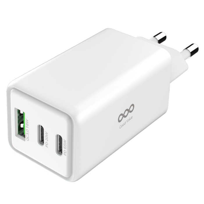 굿밸류 GaN 65W 멀티 3포트 초고속 충전기, 화이트, 1개