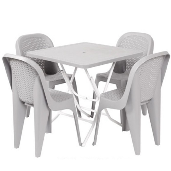 지오리빙 라탄 테이블 사각  등받이 의자 4p 세트 고객직접설치, 라이트그레이