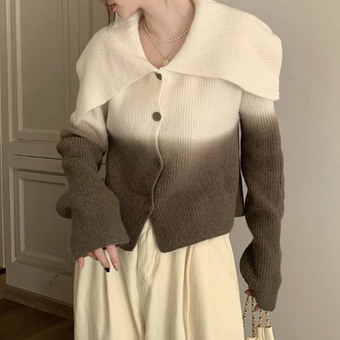 페이퍼먼츠 여성용 그라데이션 버튼 니트 가디건 07849