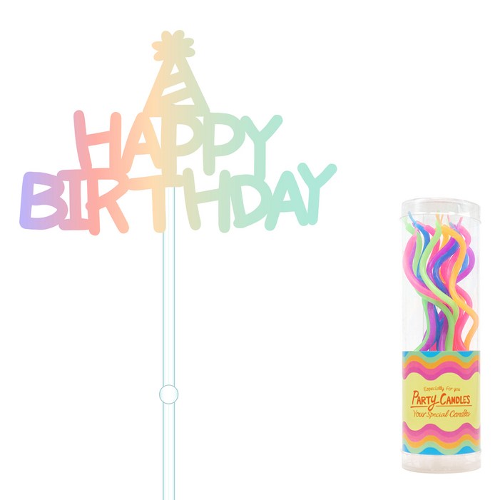 올댓파티 HAPPY BIRTHDAY 생일 케이크 토퍼 + 생일초 세트