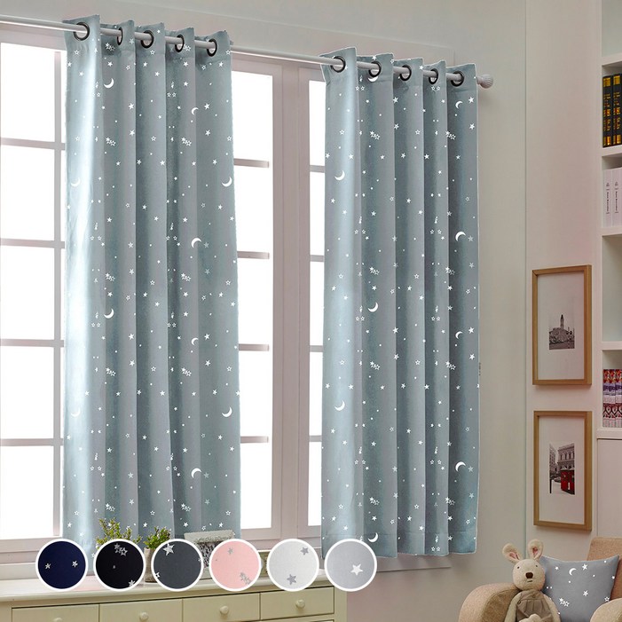 컬러스토리 트윙클 암막커튼 2p + 끈 2p 세트