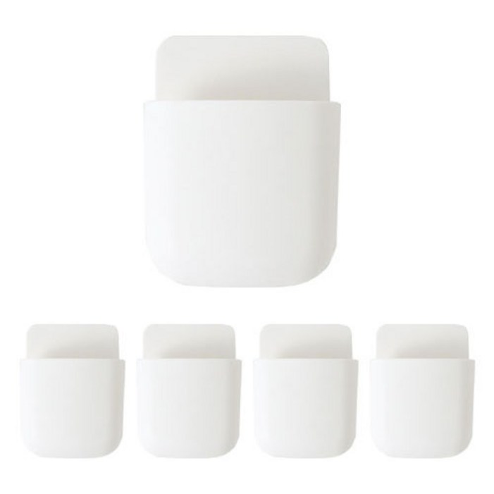 디오셀 무타공 접착식 다용도 리모콘 휴대폰 거치대, 화이트, 5개