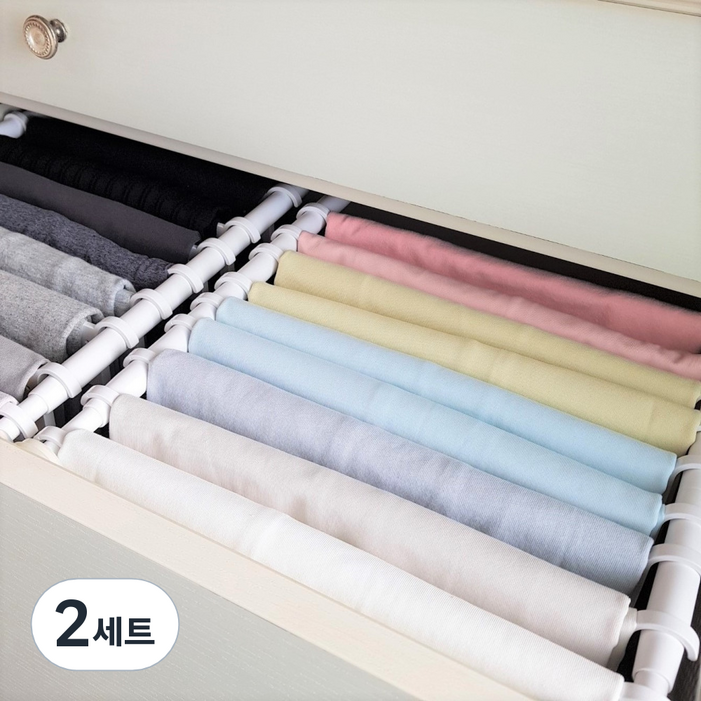 코랄나인 디오거나이저 옷정리 서랍장 세트 옷걸이판 10p 압축봉 2p, 화이트, 2세트