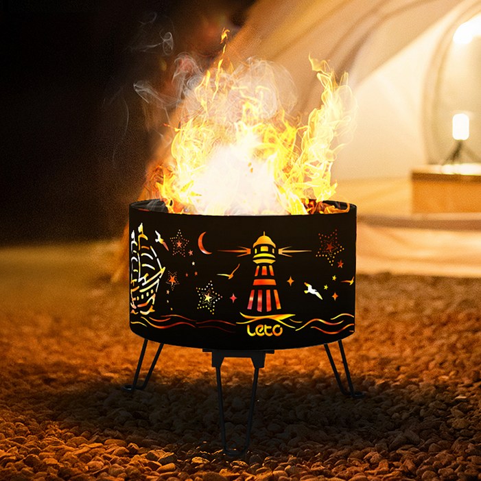 레토 감성 캠핑 화로대 접이식 원통형 바베큐그릴 세트