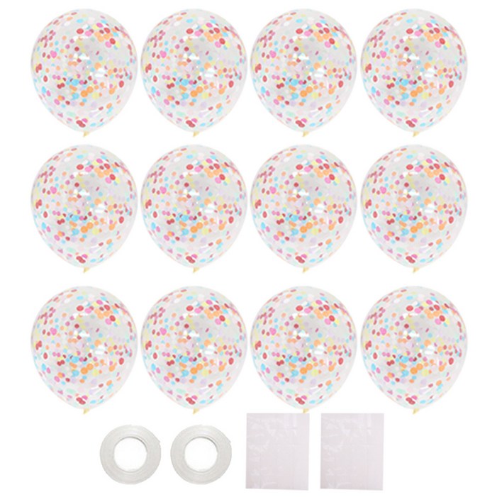 리빙다 뉴컨페티풍선 레인보우 12p  글루닷 20p x 2개  컬링리본 화이트 2p 세트