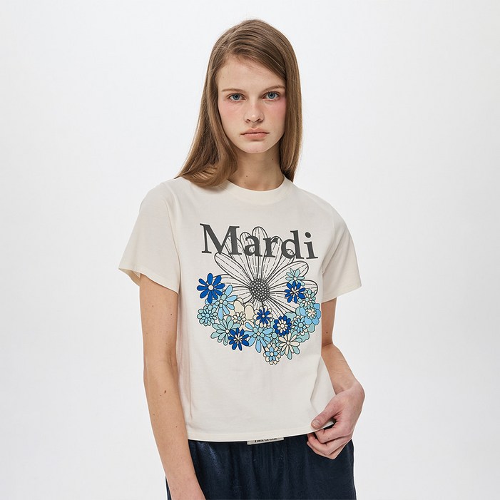 마르디메크르디 SLIM TSHIRT FLOWERMARDI JARDIN VVD_CREAM CHARCOAL_FREE