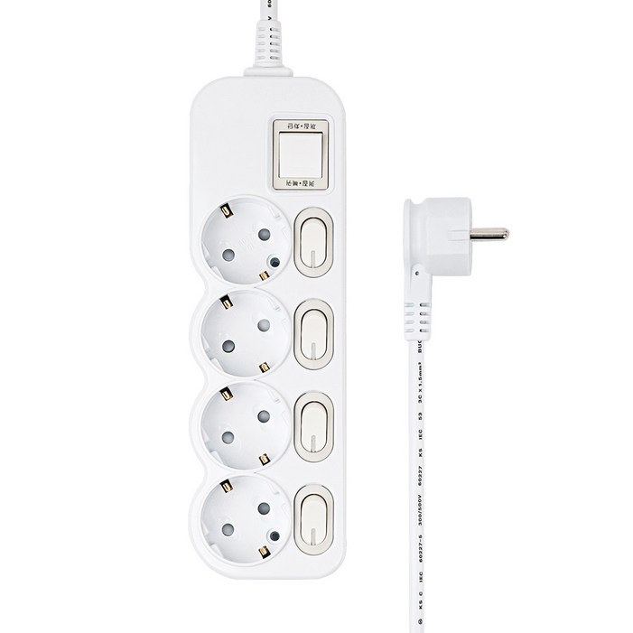 에코파워탭 국내 제조 슬림 개별 과부하차단 스위치 납작 멀티탭 4구 CSG404P, 혼합색상, 1개, 1.5m