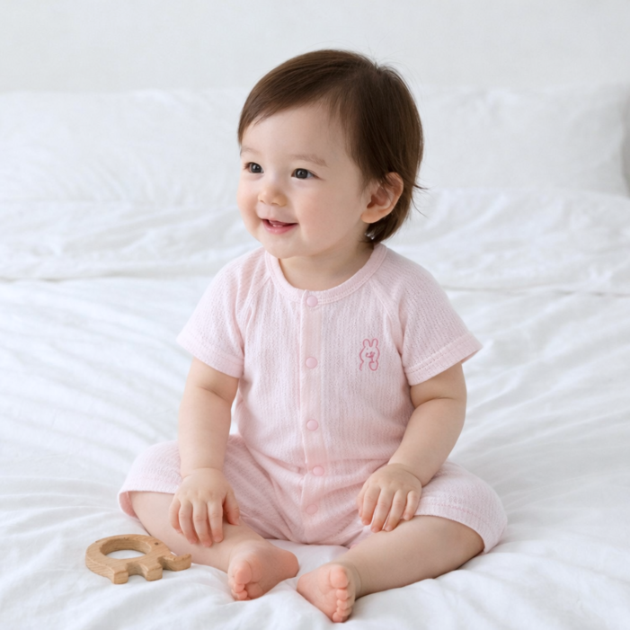 베베니즈 신생아용 파스텔 포인트 반팔 우주복