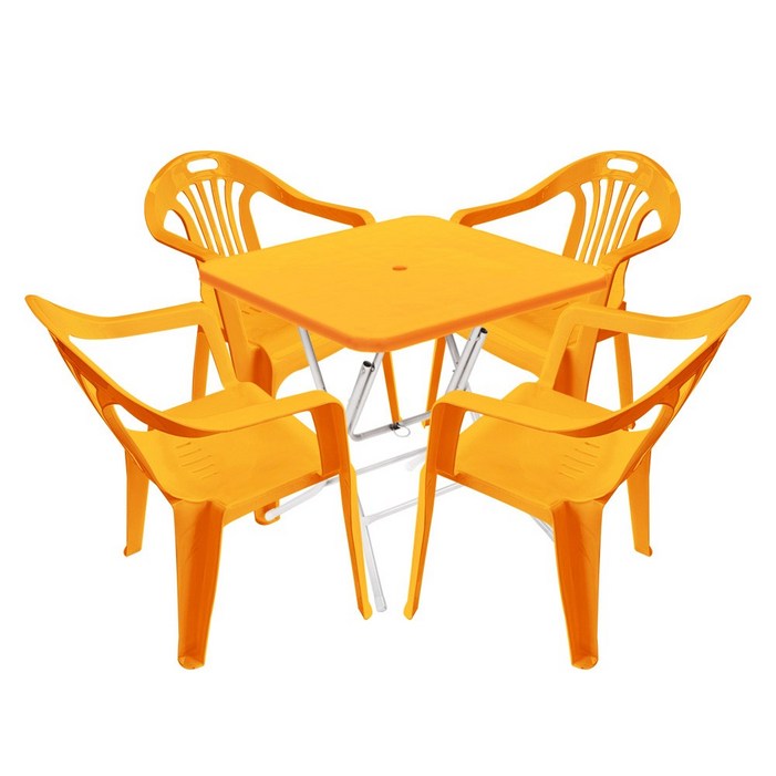 플라스틱테이블 야외테이블 편의점 포장마차 간이 접이식 테이블 의자 세트, 옐로우