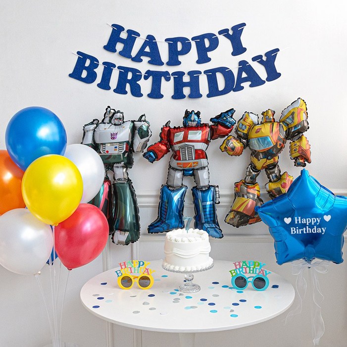 파티몬 로봇 풍선 생일 파티 용품 9종 소품 장식 촬영 데코, 1개, 로봇 풍선 생일파티 9종 블루