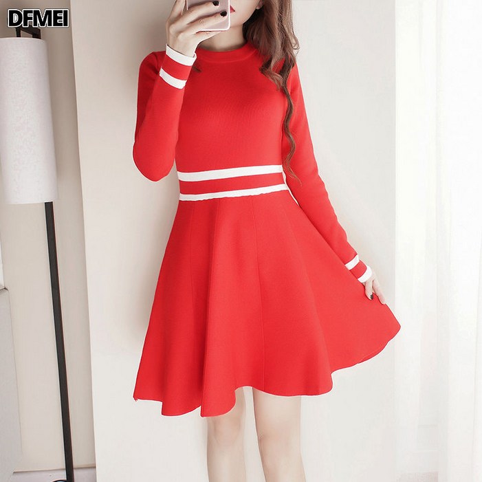 DFMEI A라인 원피스 여중 롱 니트 이너 스윗 튜닉 작은 키 선녀 스커트