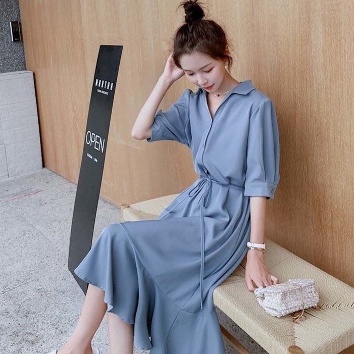 비아이와이 여성 여름 심플 브이넥 솔리드 반팔 원피스 DH633 비아이와이 여성 여름 심플 브이넥 솔리드 반팔 원피스 DH633