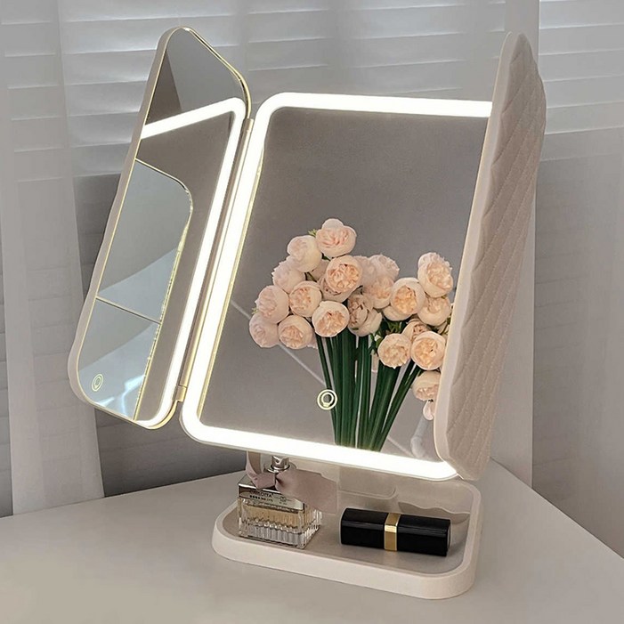 집드리 LED 탁상 거울 접이식 화장 접이식 거울 메이크업 C type 무선 조명 거울