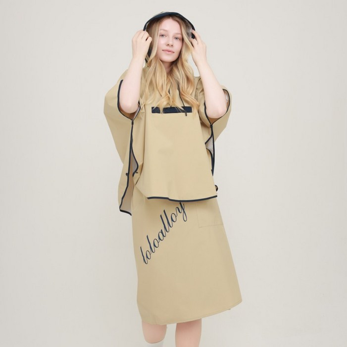 로로얼로이 여성 골프 우비 판초 치마 비옷 레인벨라 레인코트 파우치포함, 1개, 베이지