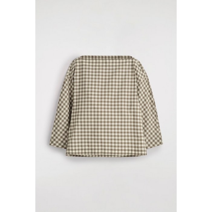 독일 COS 코스 보트넥 코튼 블라우스 베이지깅엄, 화이트