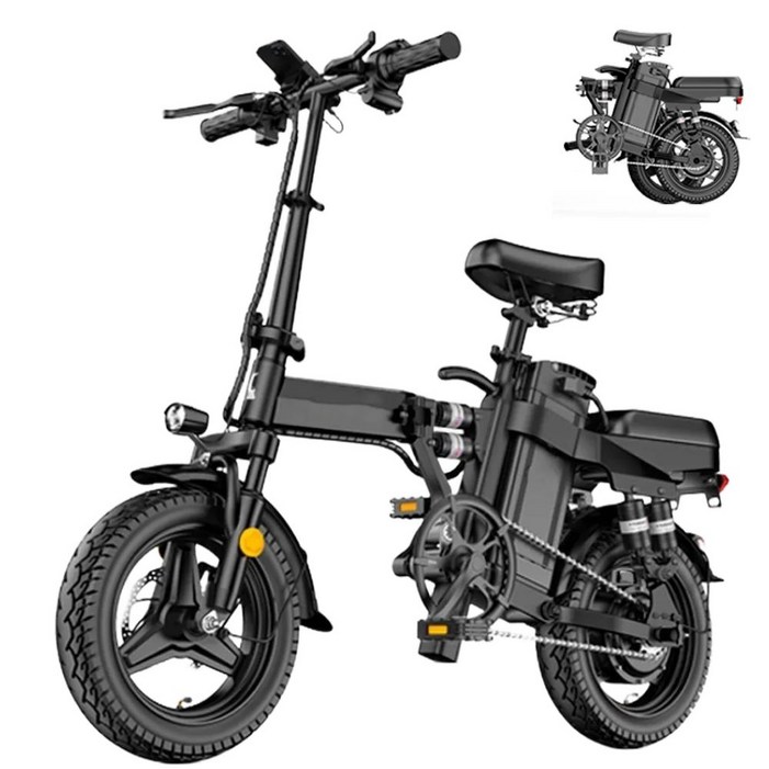 ELX 접이식 전기자전거 48V 400W 출퇴근 미니벨로 출퇴근 배달, 블랙, 스틸