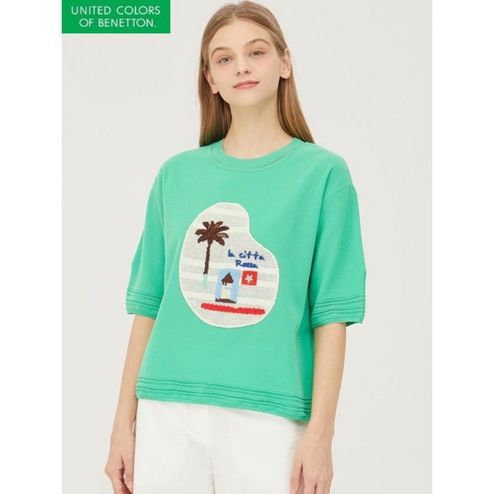 베네통 매쉬 자수 패치 니트 BAKP62431