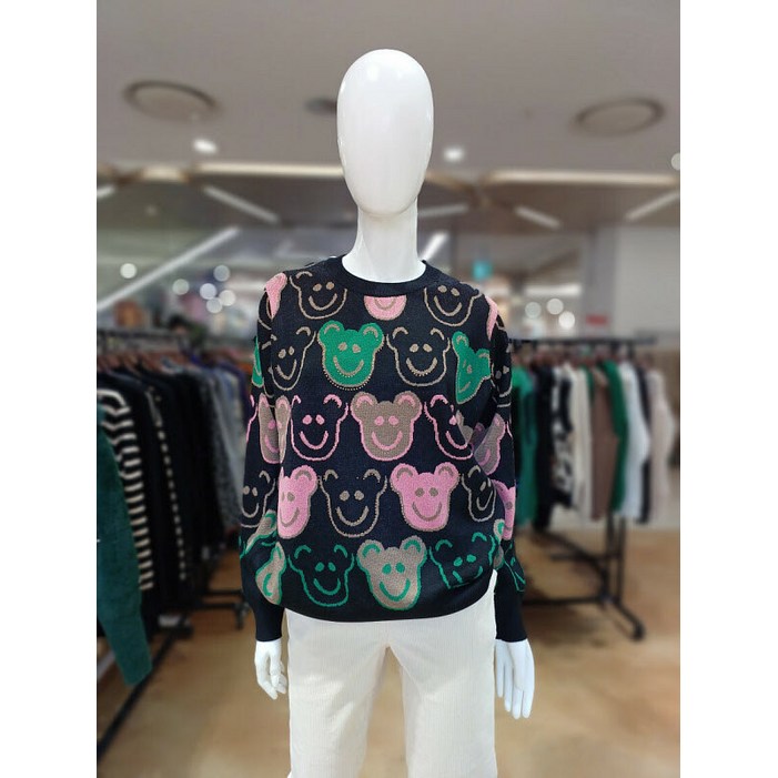 르니앤맥코이 르니앤맥코이  르니앤맥코이 곰돌이 스마일 프린팅 라운드넥 니트ML12KN071 P003484840