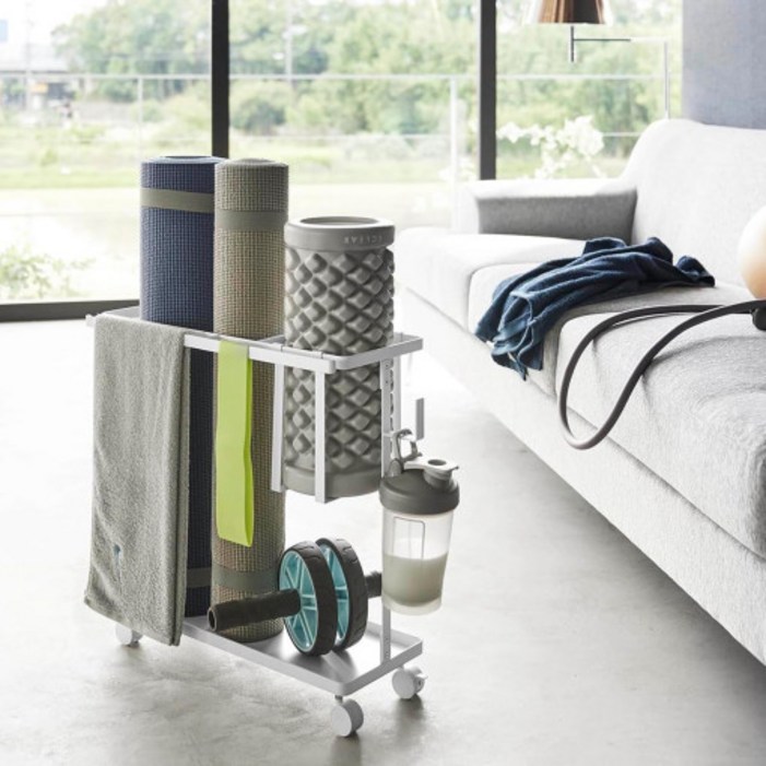 라슈에뜨 홈 요가매트 폼롤러 헬스 트레이닝 운동 기구 다용도 이동식 운동용품 보관 트레이, 1개, 퓨어화이트