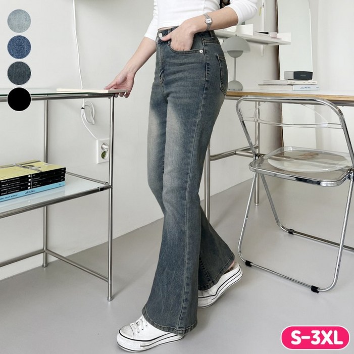 가비진 여성용 숏기본롱 3단기장 히든 밴드 스판 쫀쫀 부츠컷 데님 팬츠 청바지 바지 빅사이즈까지