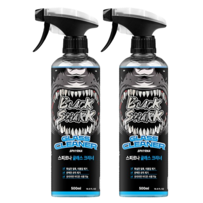 블랙샤크 얼룩 물때 청소 유리세정제, 2개, 500ml 블랙샤크 얼룩 물때 청소 유리세정제, 2개, 500ml