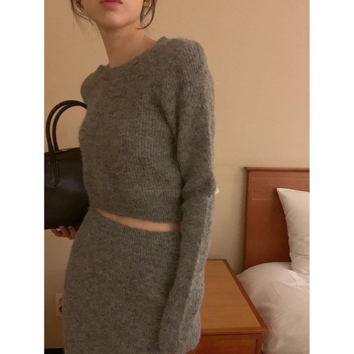 니트투피스 크롭니트 롱스커트