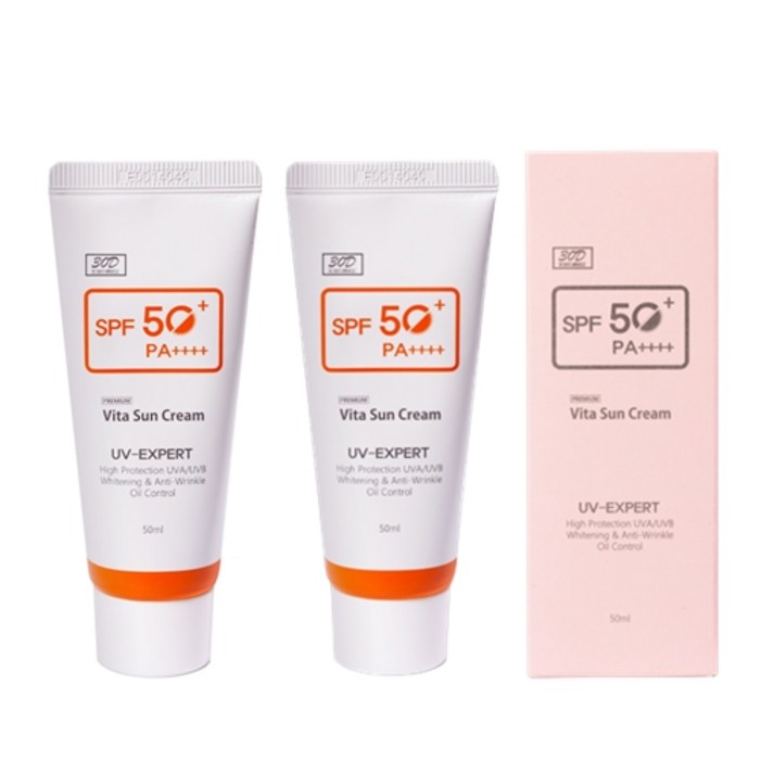 프리미엄 비타 무기자차 백탁없는 수분 선크림 자외선차단 기미 주근깨 검버섯 피부미백 주름제거 3중기능성 썬크림 SPF50 PA, 2개, 50ml