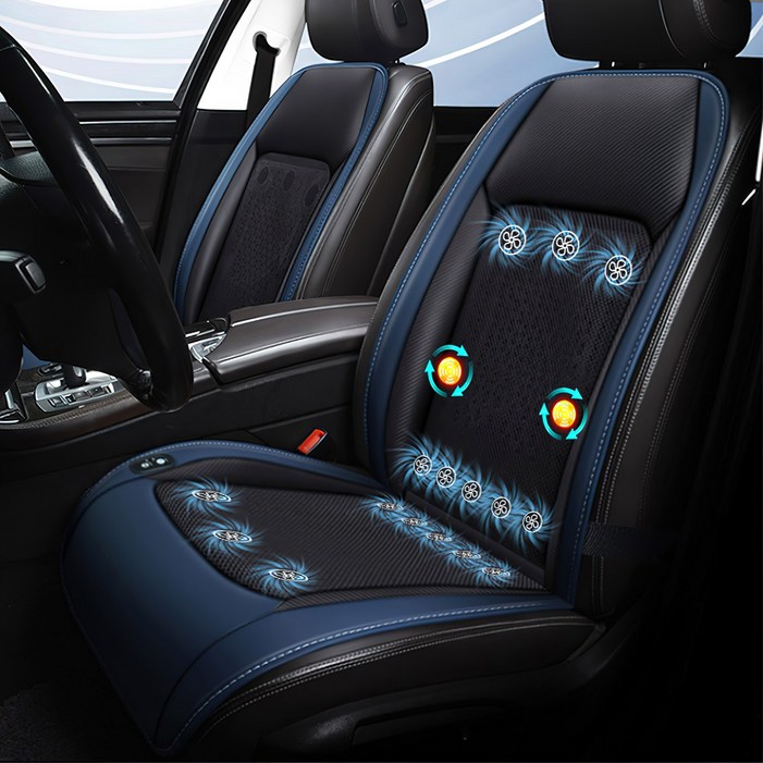 RUN기술 자동차 통풍 시트 안마 저소음 여름 쿨시트 16팬 3단바람조절 12v 24v