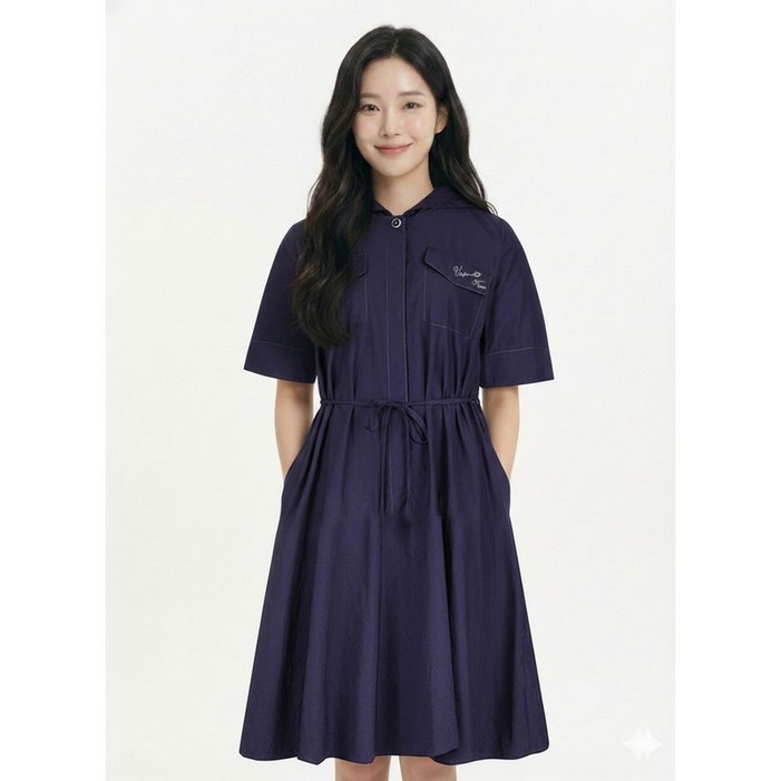 크로커다일레이디 네이비 후드 포인트 데님 롱 원피스 CLCMOP105