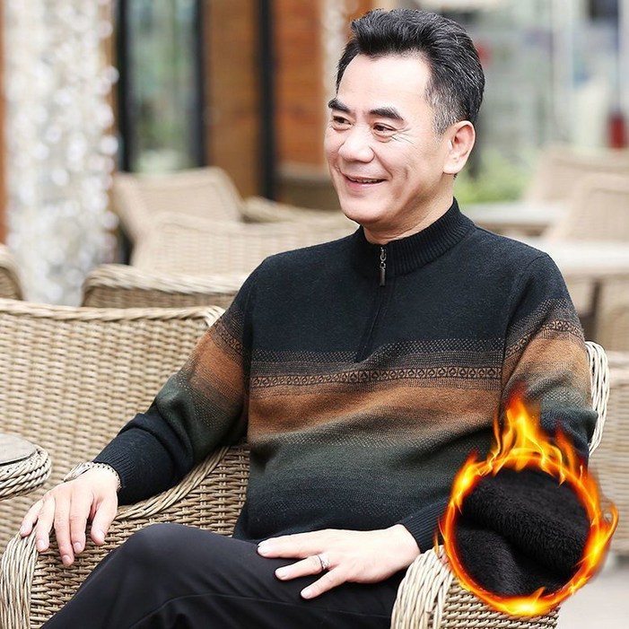 중년 아빠용 기모 두꺼운 스웨터 남성 중장년 남성 의류 반고깃 보온 의류 노인 할아버지 겨울 의류