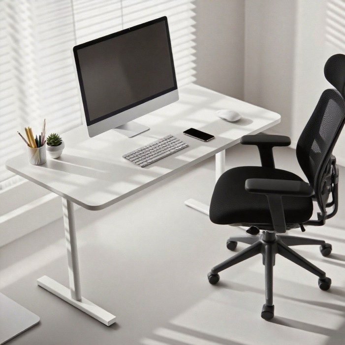 Fahomiss 모션데스그 수동 높이조절 책상 공부 사무용 컴퓨터책상 다용도 테이블, 화이트