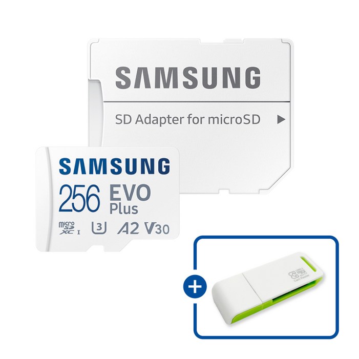 삼성전자 공식인증 정품 마이크로SD카드 EVO PLUS MBMC256SAKR 이엘 연두 카드 리더기 USB2.0 2in1, 1개