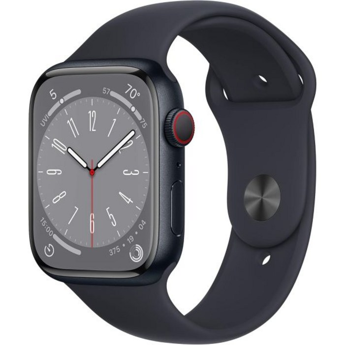 Apple Watch 시리즈 8(GPS + 셀룰러, 45MM) 미드나잇 알루미늄 케이스(미드나잇 스포츠 밴드 포함) - S/M(갱신)