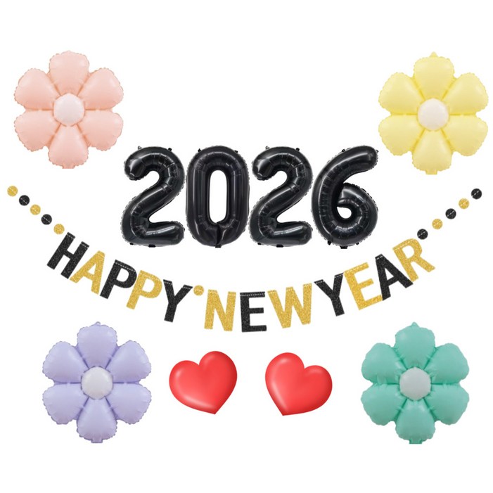 스마일파티 2025 새해 웰컴 신년 송년 해피뉴이어 가랜드 숫자풍선 세트, 1세트, 2026블랙