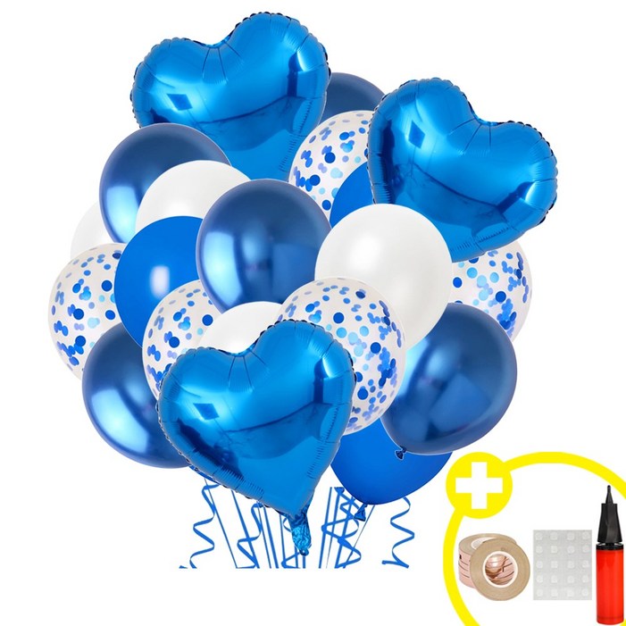 하트스타 파티 은박풍선 크롬메탈 혼합풍선 발표회 인생샷 포토존 연출템 15옵션 파티용품세트 에브리띵스마일 1168, 1세트, 하트 블루