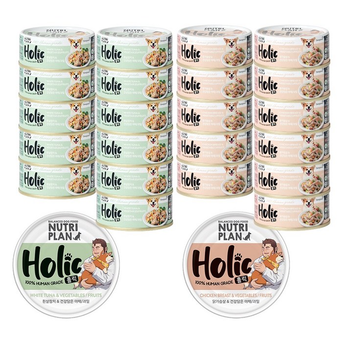 동원 뉴트리플랜 강아지 홀릭 2종, 24개, 85g, 흰살참치야채닭가슴살야채