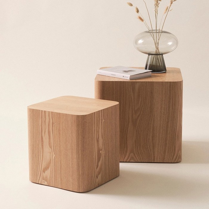 애쉬나무탁자 사이드테이블 정사각형 2개 세트 404038cm, 애쉬 나목