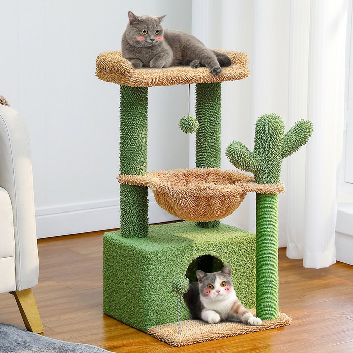 PAWZ Road 3단 선인장형 캣타워 고양이 해먹 네모난 숨숨집