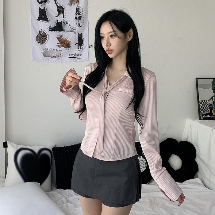 긱시크2col 레츠 슬림핏 스트라이프 타이 셔츠 남방