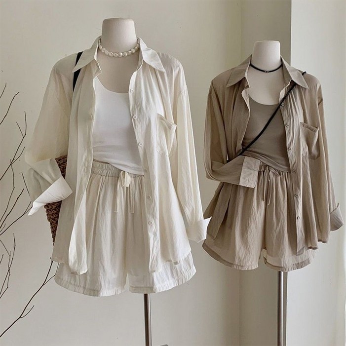 RCLET 여성 반바지세트 얇은 자외선차단셔츠나시반바지 3종세트 여름세트 캐주얼세트 데일리룩