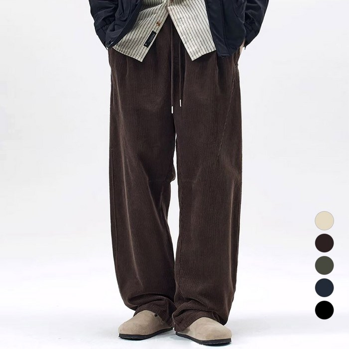 남자 기모 코듀로이 와이드 밴딩 골덴 겨울 바지
