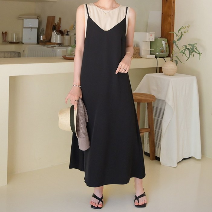 데일리앤 리디아 여성 브이넥 레이어드 뷔스티에 끈나시 슬립 롱 원피스 데일리앤 리디아 여성 브이넥 레이어드 뷔스티에 끈나시 슬립 롱 원피스
