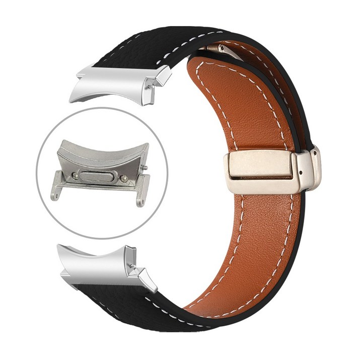 더조은셀러 갤럭시워치6 5 4 원터치 버튼프리 디버클 천연가죽 스트랩 시계줄 밴드