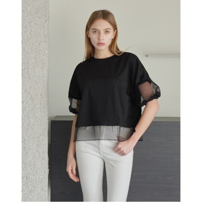 GGPX 오간자 배색 하프 티셔츠 GPBBA007D