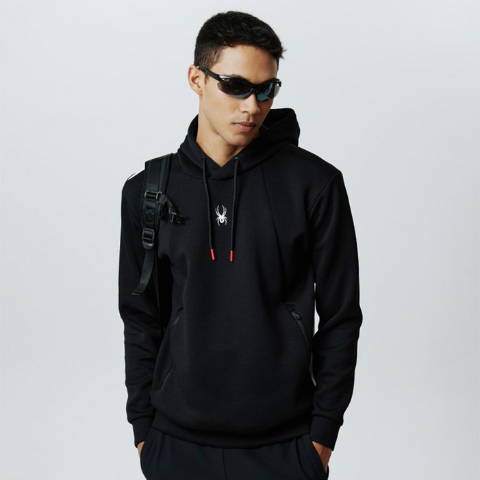 스파이더 본사 공용 유로스포츠 사선 블록 후드 티셔츠 SPIFCNHD221UBLK