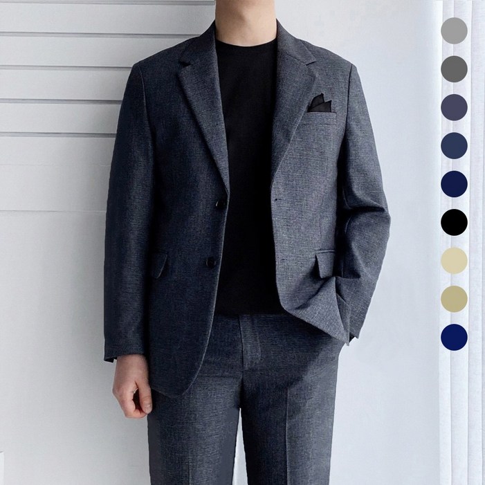 레브클래식 남자 봄 가을 정장 세트 남자 세미 캐주얼 셋업 수트 하객룩 면접 결혼식 블랙