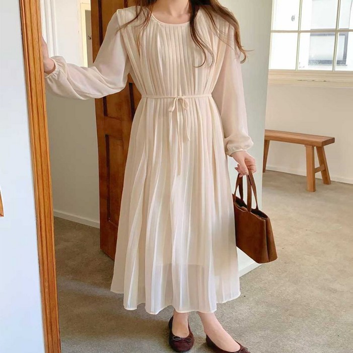 오나스타일 미스틱 플리츠 롱 원피스 루즈핏 주름 롱원피스