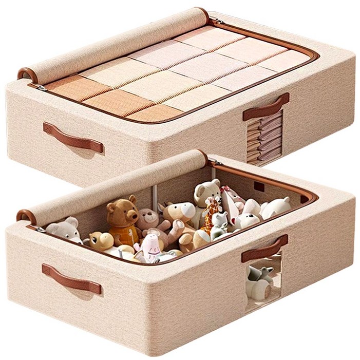 11세트 숨박 언더베드 패브릭 고급형 수납 박스 단단한 고정틀 장난감 옷 이불 정리함, 2개, 언더박스 베이지