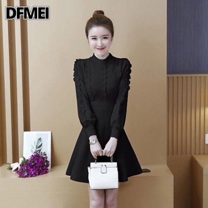 DFMEI 키 작은 가을옷에 키 150cm가 커 보이는 니트 퍼 원피스 슬림한 키 작은 가을원피스