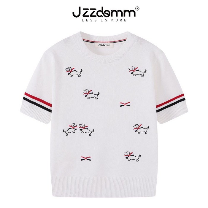 강아지 자수 3 색 슬리브 얇은 여름 의류 여성 니트 짧은팔 티셔츠 캐주얼 코디